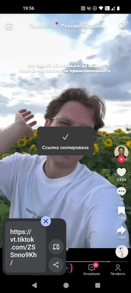 копирование ссылки тикток для скачивания видео