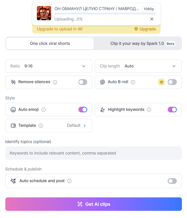 настройки Vizard AI