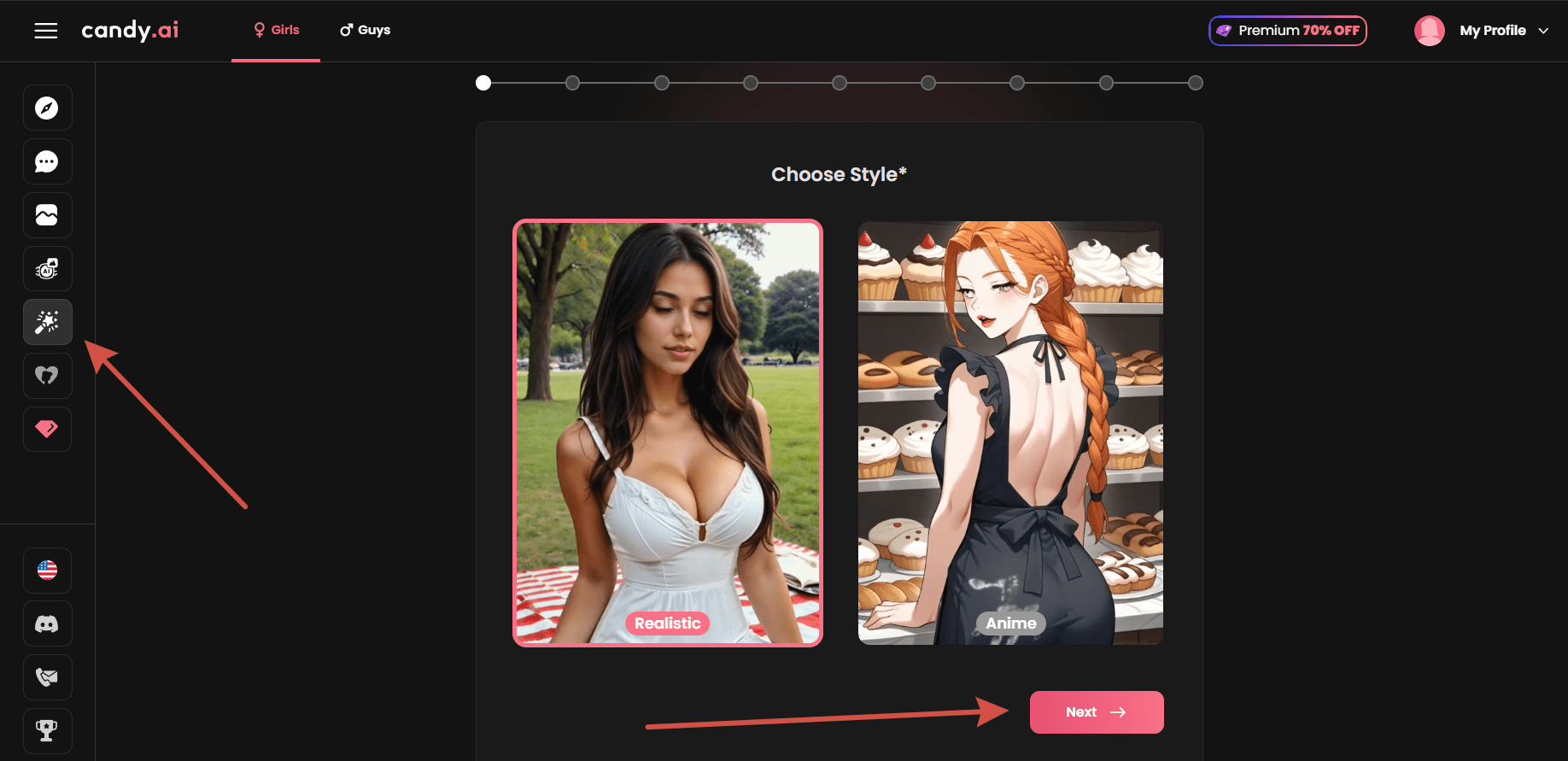 создание персонажа Candy AI