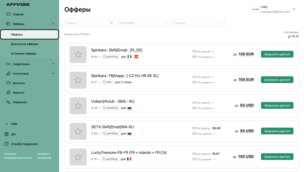 Обзор AFFVIBE: индивидуальный подход к каждому вебмастеру и более 500 офферов