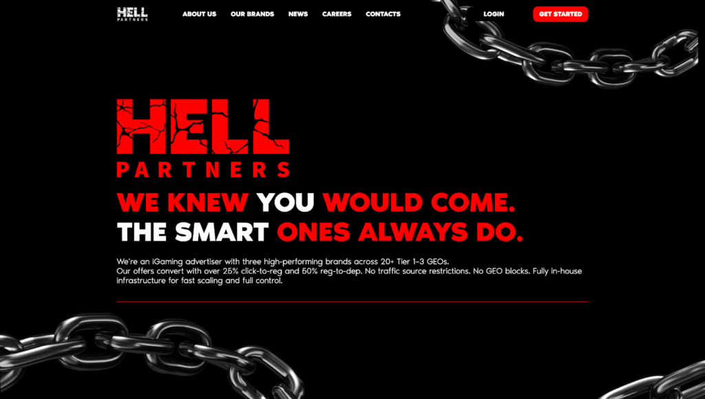 Обзор HELL Partners: in-house офферы, ставка по CPA до €700 и средний Reg2Dep 50%