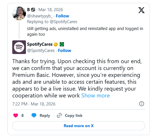 Премиум с рекламой: глобальный сбой в Spotify лишил платных подписчиков их главной привилегии