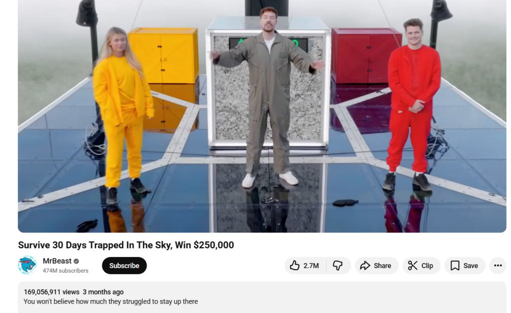 Ролик MrBeast о выживании 30 дней на платформе в небе