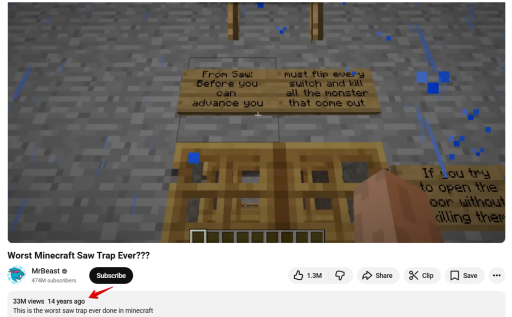 Первое видео MrBeast о ловушке в Minecraft