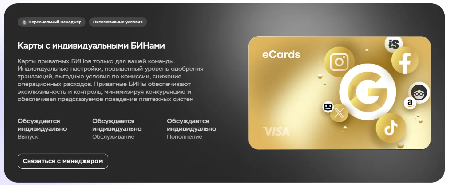 Индивидуальные BIN eCards для рекламных команд и оплаты онлайн-сервисов