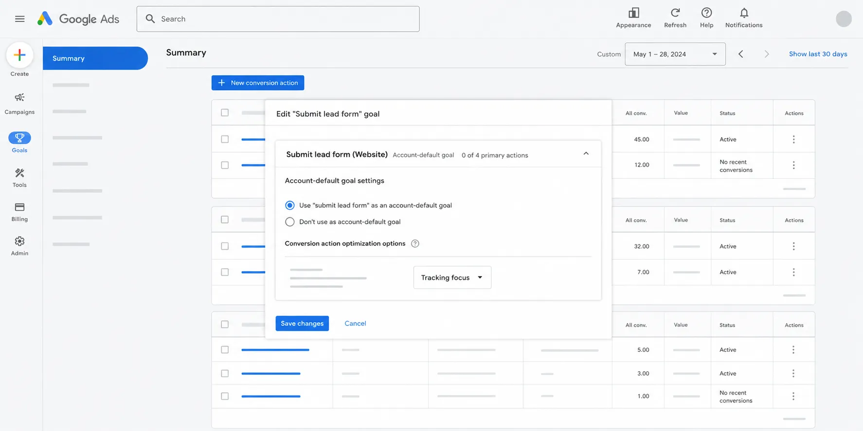Настройка conversion action в Google Ads для цели submit lead form
