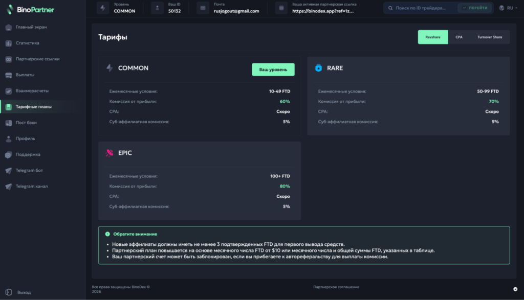 Обзор финансовой ПП BinoPartner: моментальные выводы, RS 80% на старте и отсутствие кап