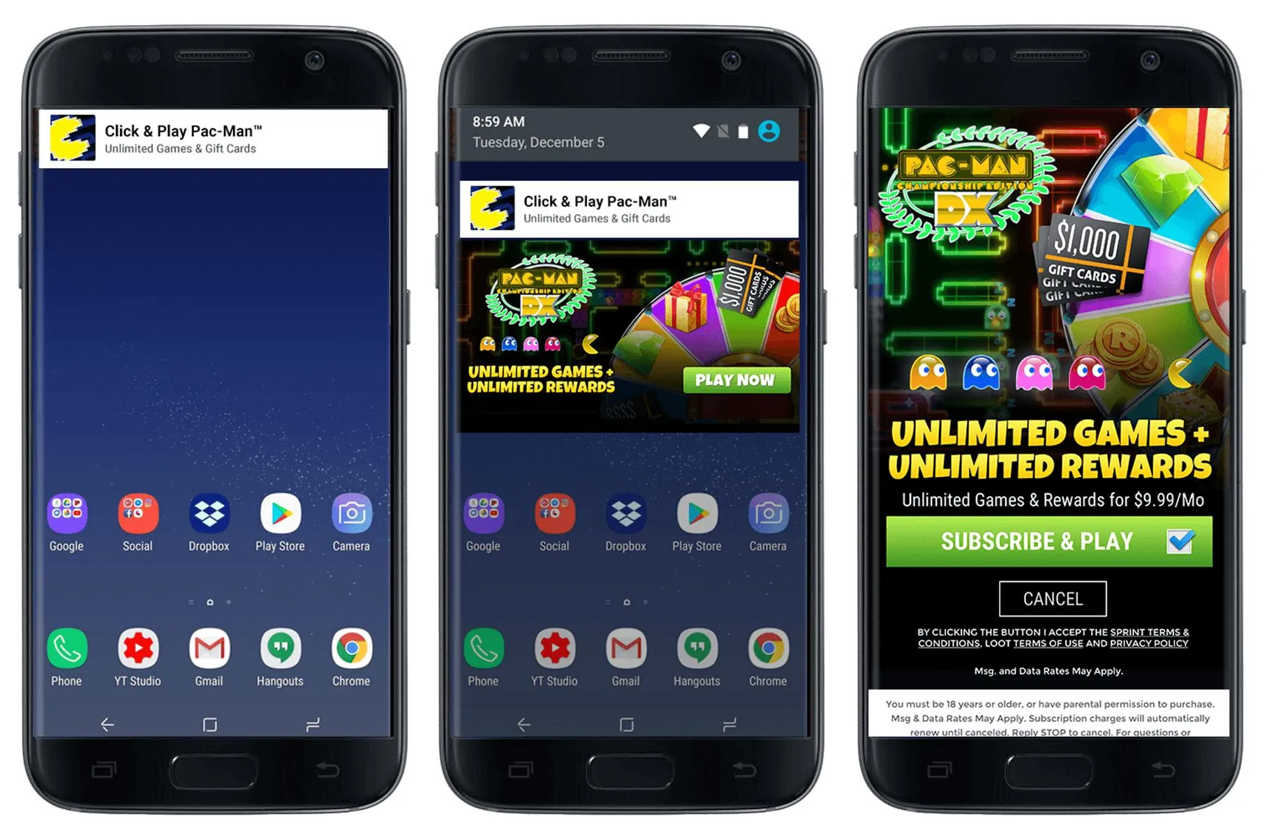 Пример WAP Click-оффера с мобильной рекламой игры, переходом на лендинг и оформлением платной подписки