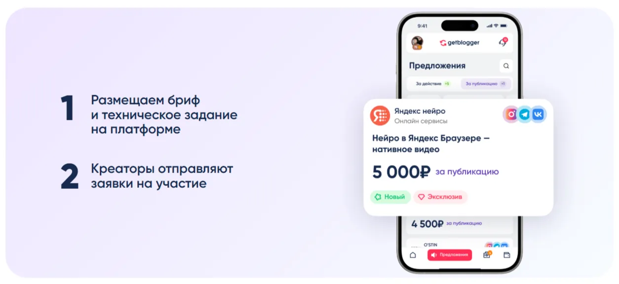 Этапы запуска оффера в GetBlogger: публикация брифа и приём заявок от блогеров