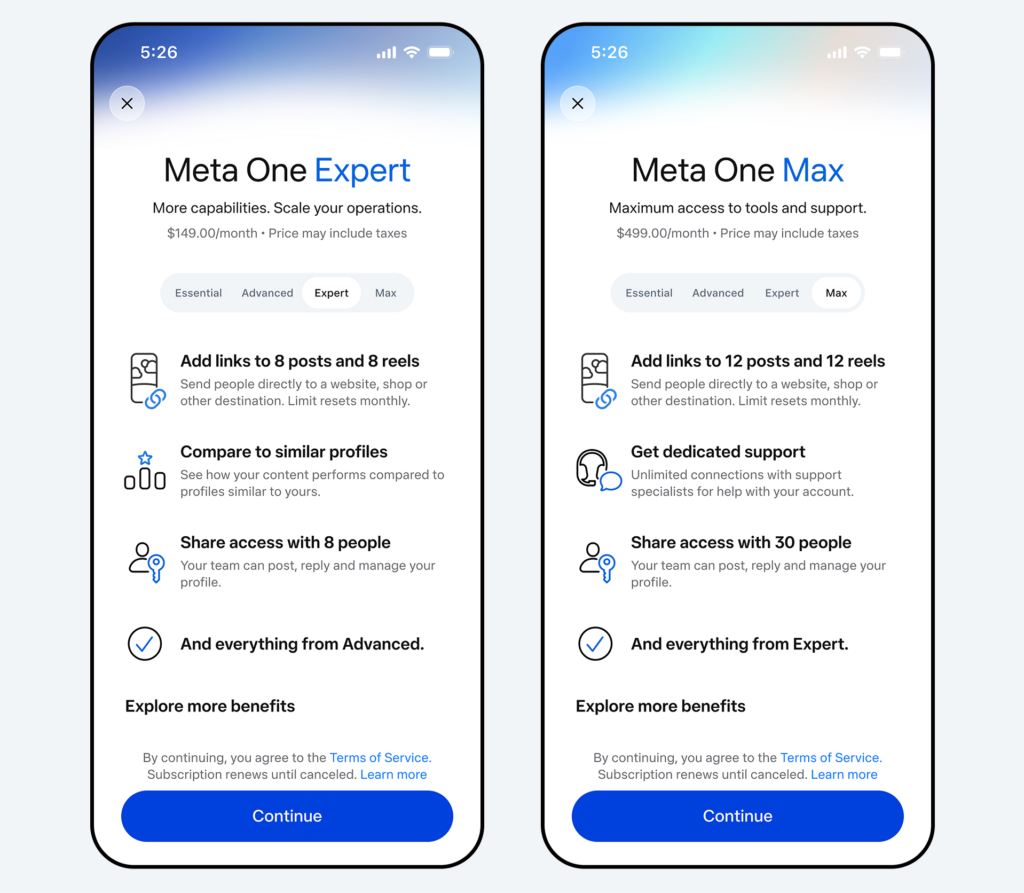 тарифы meta one expert и max
