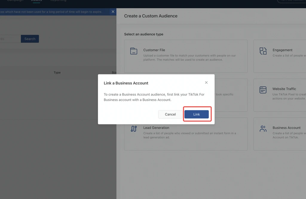 Создание аудитории Business Account в TikTok Ads Manager
