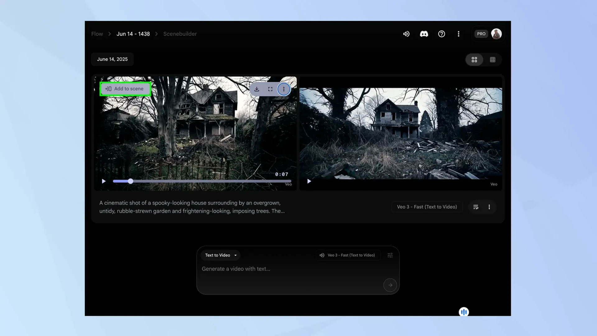 Монтаж сгенерированных клипов в SceneBuilder Google Flow