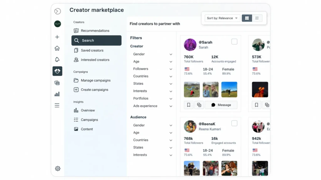 Поиск авторов в Instagram Creator Marketplace