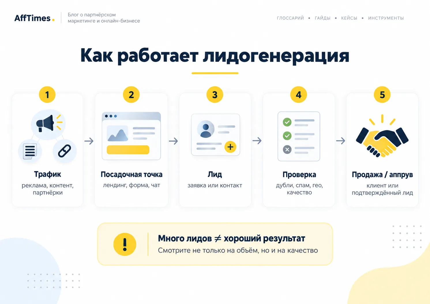 Схема работы лидогенерации от трафика до продажи и аппрува