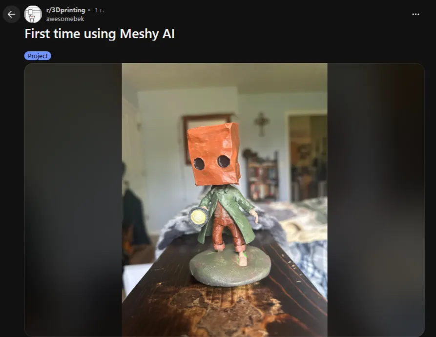 Распечатанная фигурка, созданная пользователем с помощью Meshy AI