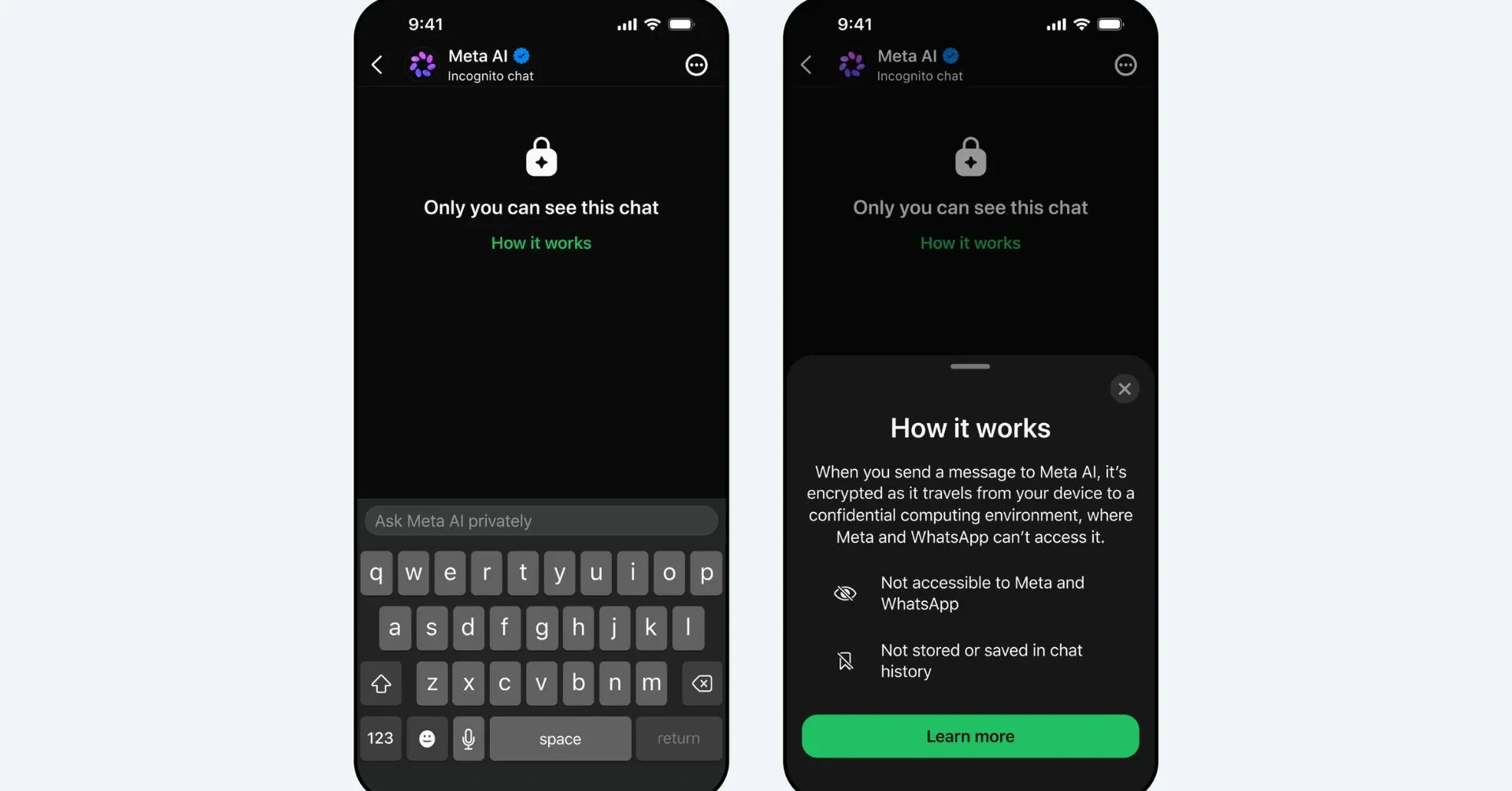 Режим Incognito Chat в Meta AI и пояснение об обработке сообщений без сохранения истории