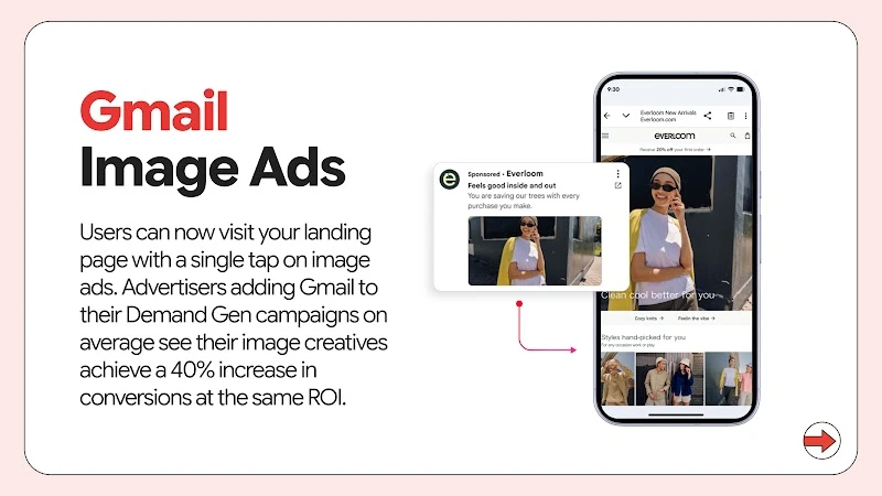 Объявление Everloom в Gmail и страница магазина после переходаоткрывшаяся страница Google Store
