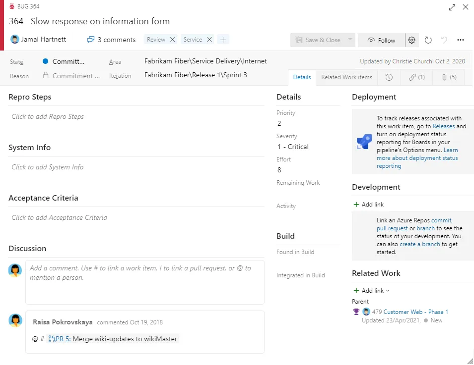 Пример баг-репорта в Azure DevOps с полями Priority и Severity для определения приоритета и серьёзности ошибки