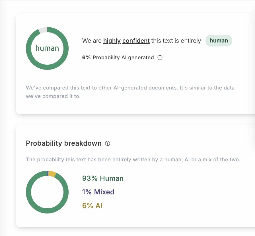Категории Human, Mixed и AI в примере отчёта GPTZero