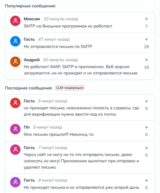 Сообщения пользователей о проблемах с отправкой и получением писем через IMAP и SMTP